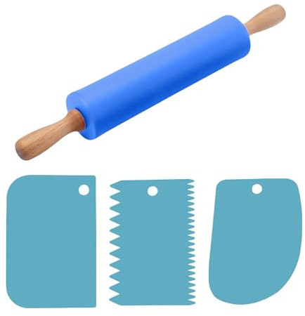 1 rouleau à pâtisserie, 3 spatules, rouleau à pâtisserie, rouleau à pâtisserie en silicone, outils de cuisson de cuisine, rouleau à pâtisserie bleu