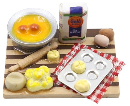 POFET 1/12 Scale Dolls House Miniature Baking Set,Miniature Kitchen Accessories, Bread Baking Utensils Set,Mini Food Eggs Milk Flour Rolling Pin Model for Dolls House Decoration