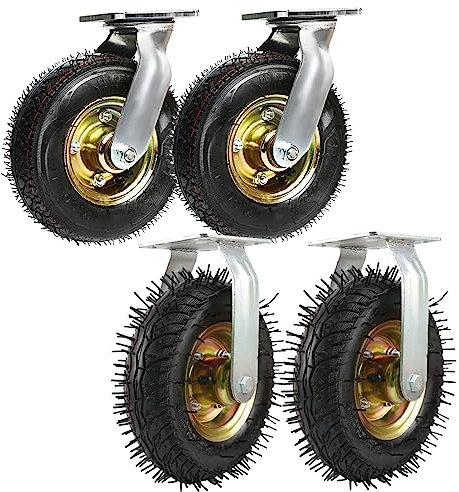 Lenkrollen, 4er-Set Schwerlast-Lenkrollen, Industrie-Lenkrolle, Transportrolle mit Schrauben, Stoßdämpfung, Tragkraft 900 lb, pneumatisches Lenkrad, for Möbel(Fixed+Swivel,150mm/6in)