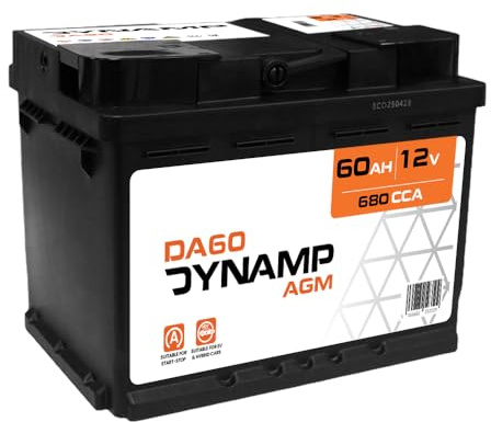 Dynamp DA60 AGM Stop-Start Car Battery 12V 60Ah 680CCA – Type 027, 242 × 175 × 190 mm, High Performance AGM Automotive Battery