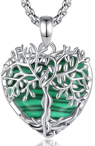 AEONSLOVE Lebensbaum Kette mit Kristall, Baum des Lebens Mondstein Halskette für Damen Türkis Amethyst Anhänger Obsidian Malachit Stein Kette Heilsteine Schmuck