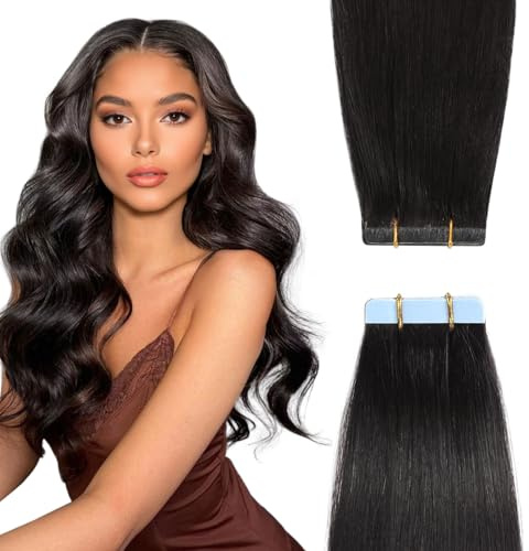 YILITE Invisible Tape Extensions Echthaar,Natürliches Schwarz 30cm 20 Stück 40g Gerade Remy Echte Menschliches Haar Tape in Seidig Haarverlängerungen (30cm #1B Natürliches Schwarz)