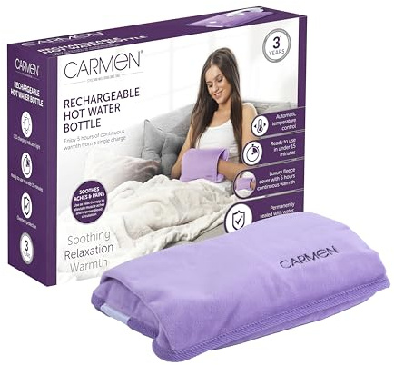 Carmen C85043PUR Rechargeable Hot Water Bottle & Cosy Hand, Body Warmer, Fast Heating, No Refill, Over Heat Protection, Portable Heating Pad for Pain Relief, Automatic Temperature Control, Purple