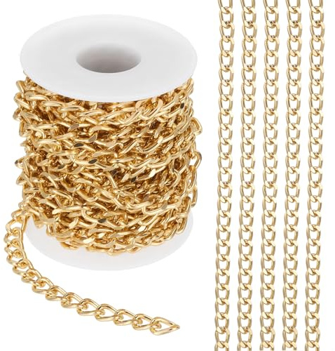 PATIKIL 16.4Ft Aluminium Curb Chains Twisted Links, 10x7mm Curb Chain Spool Jewelry Making Chains Craft Chain for Necklace Bracelet Earring, Gold