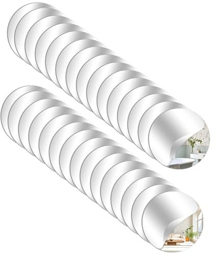 ASSRECT 30 Piezas Espejos Autoadhesivos Pared 5cm Acrílicos Espejos Adhesivos de Pared Sin Marco Pegatinas de Espejo para Decoración del Hogar, Sala de Estar, Baño, Dormitorio (Plata)