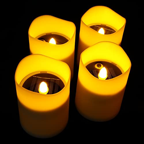 Lot de 4 bougies solaires LED for décoration de table, bougies chauffe-plat vacillantes, batterie rechargeable, sans flamme, énergie solaire, fausses bougies chauffe-plat, décoration extérieure, décor