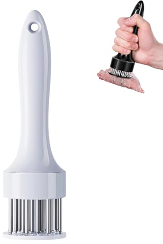 Stainless Steel Meat Tenderizer Needle, 21 Pin Ultra Sharp Meat Tenderizer Tool, Meat Marinating Tool, Steak BBQ Kitchen Cooking Tool, for Tenderizing Pork, Beef, Chicken, Marinade (White)