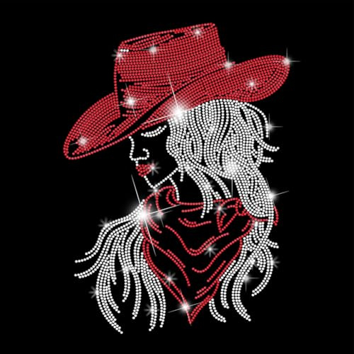 SUPERDANT Cowgirl Iron on Rhinestones Transfer Cowgirl Crystal Heat Transfer Stickers Western Iron on Decals Bling Rhinestone Patches for Girls T-Shirt Clothing Tote Bag DIY Art Craft Gifts