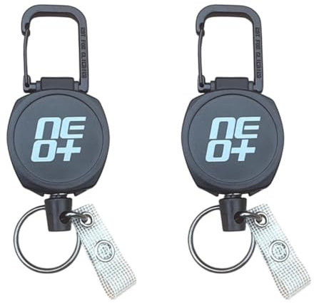 NEO+ Lot de 2 porte-clés rétractables – Enrouleurs de badges rétractables et robustes – Porte-badge d'identification avec mousqueton et clip de ceinture (cordon NEO+ robuste de 66 cm)