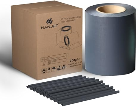 Hanjet PE 2,0 Premium Sichtschutzstreifen ohne PVC – Garten 35m x 19cm Zaunfolie Anthrazit, Doppelstabmatten, Sichtschutz, Wetterfest für Gartenzaun, Balkon, Wohnhaus (300g/m²) + 25 Clips