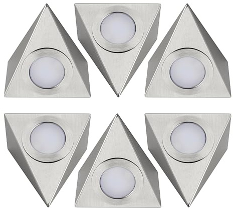Bright Source LED Triangular Pyramid Cabinet Cupboard Unit Shelf Light, Satin Nickel, 2.5W, 220lm, 3CCT Switchable 3000K 4000K 6000K - Pack of 6