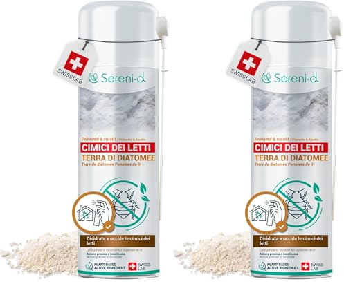 TERRA DI DIATOMEE CIMICI DA LETTO – AEROSOL ANTI CIMICI DA LETTO – EFFICACIA FULMINANTE – Ingredienti 100% naturali - Azione IMMEDIATA ed EFFICACE - Swiss Lab (Confezione da 2)