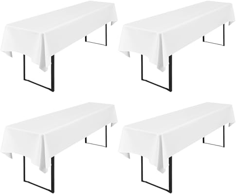 FXKS 4 Stück Weiß Bier Tischdecke 250x100cm für 50cm u.70cm Bier Tisch | Bier Tischdecke für Biertisch, Opaque Polyester Tischdecke Bierzeltgarnitur,Tischdecken Rechteckige Tischdecken Waschbar