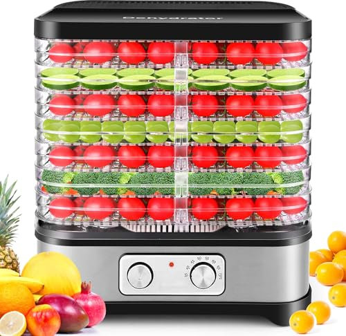 Nictemaw Essiccatore Disidratatore, Essiccatore da Cucina con 8 Vassoi, Deidratatore con Regolatore di Temperatura, 400W, 35-70°C, Timer di 72h per Verdure, Frutta e Carne