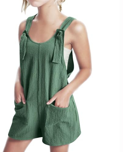 Generisch Salopette de travail légère - Pour enfant - Courte - Pour fille - Sans manches - Couleur unie, Combinaison B1 - Vert, 7-8 ans