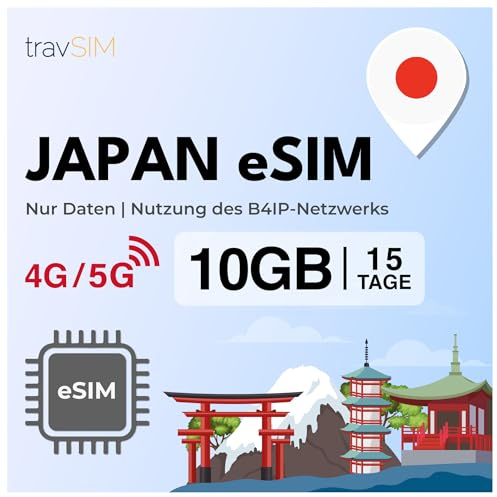travSIM eSIM Japan | 10GB Mobile Daten | Funktioniert auf iOS und Android Geräten | Der Plan auf Dieser Japan eSIM ist 15 Tage lang gültig.