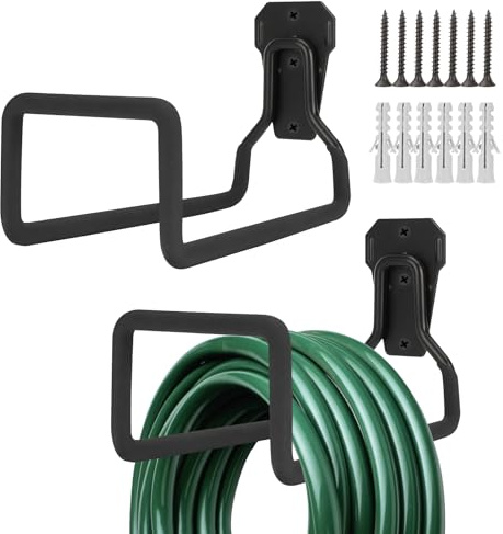 Woxovo 2 Paquetes de Soporte Manguera Jardin, Portamangueras Pared para Organizar y Almacenar, Wall Hose Holder, Fácil de Instalar y Ahorrar Espacio Soporte para Manguera de Jardin (Negro)