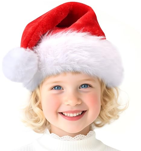 Aututer Weihnachtsmütze Kinder Nikolausmütze mit Plüschkante Verdickte und Bequeme Weihnachtsmann Mütze Samtige Weihnachtsmützen mit Innenfutter für Weihnachten Partys und Festlichkeiten
