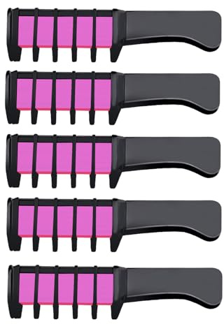 Craie Colorée Temporaire, Changez de Style en un Clin d'Œil, 5 Peignes de Coloration Amusante pour Cheveux, rose