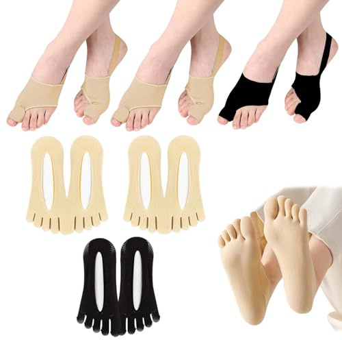 3 Paar Hallux Valgus Bandage Zehenspreizer Hallux Valgus Hallux Schiene,Bequem und Atmungsaktiv,Stützend,Ausgestattet mit Anti-Rutsch-Riemen und Silikonpolstern,mit 3 Paar Fingersocken,Einheitsgröße