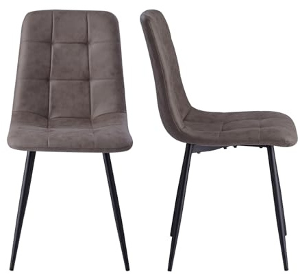 HJhomeheart Modernes Esszimmerstuhl-Set, 2er-Set, Bequemer, Wasserfester, Lederbezogener Küchenstuhl ohne Armlehnen und Metallbeinen, Dunkelbraun – KJ