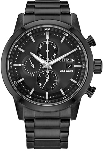 Citizen Men's Eco-Drive Sport Casual Watch, Black Stainless Steel Bracelet, Black Dial, Chronograph (Model: CA0747-82E)