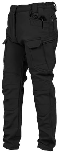 Men's Outdoor Military Style Ski Trousers Fleece Lined Tactical Water-Resistant Trousers Multi Pockets Cargo Work Pants,Black,XXL