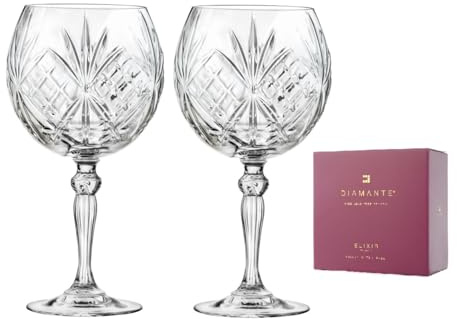 DIAMANTE Gin Copa Glasses Pair - 'Chatsworth' - Crystal - 580ml Capacity - Gift Box of 2