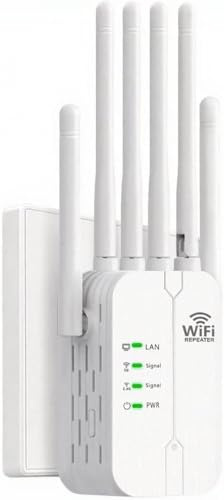 Répéteur WiFi,Amplificateur Wi-FI avec 6 Antennes Puissantes,2 Rj45 Ports LAN,Mode Répéteur & Routeur & AP,Répéteur à Distance Puissant pour la Maison et Le Bureau Couverture jusqu'à 9800 m³ (610)