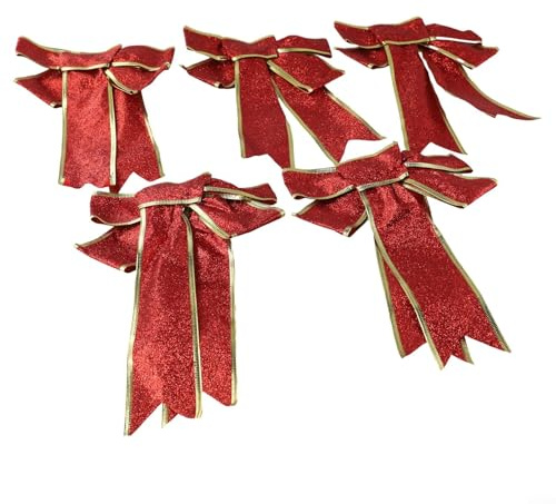 5 Stück Glitzer-Puder Weihnachtsschleifen Dekorationen für Bäume, Kränze und Rattan, geeignet für Hotels, Restaurants und Büroräume (rot)