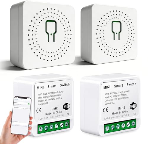 4 stycken smart strömbrytarmodul, 1 sätt: Strömbrytare, trådlös smart strömbrytare, mini-gör-det-själv WLAN-brytare, app och röststyrning, knappstyrning, Wlan-ljusströmbrytare, kompatibel med Tuya