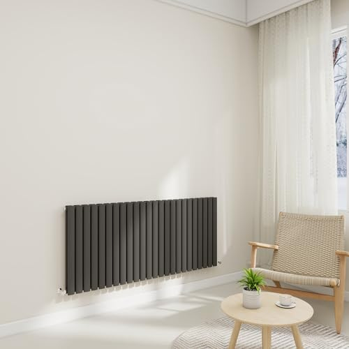 STECH HOMES Horizontal Oval Column Radiator 600x1416mm Anthracite Double | Designer Wall-Mounted Central Heating Radiators for Bedrooms & Living Rooms, Traditional Design with Rapid Heat Output