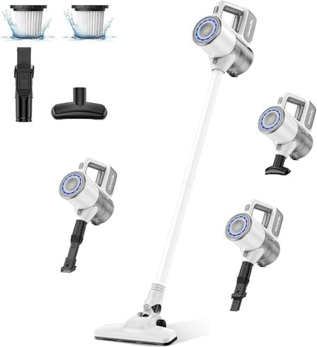 VersLife S6 Scopa elettrica senza fili 2 in 1 con Tubo di Prolunga, Multifunzione, Multiple Spazzole, Ricarica USB Tipo C, Filtro HEPA, Filtrazione Multipla, per Pavimenti in Legno/Divani (bianco)