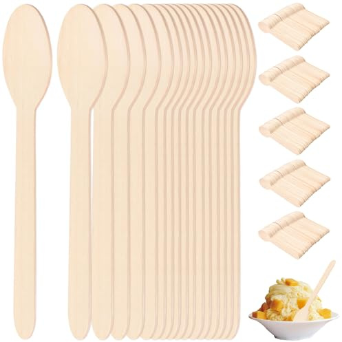 ZXBBTZ 500 PCS Cucharas de Madera Desechables 16cm, Cuchara de Postre Desechable, Cucharas Biodegradables, Cubiertos de Madera para Comer, Cucharillas de Madera para Café Helados Yogur y Aperitivo