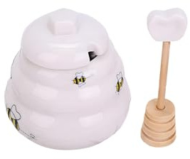 Packool Ceramic Honey Pot With Dipper, Cute Bee Design Spice Jar, Decorative Spice Jar, Charming Addition for Kitchen, Dining, Restaurant, Unique Wedding Favors