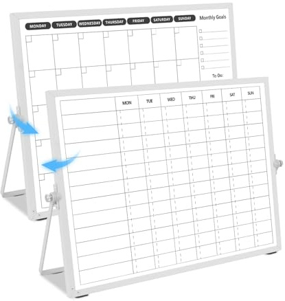 KODAPAGE Chore Chart Double-Sided Whiteboard Calendar, Weekly and Monthly Planner for Desk and Wall, Family Planner, Cleaning Rota, Checklist Board, 40x30cm