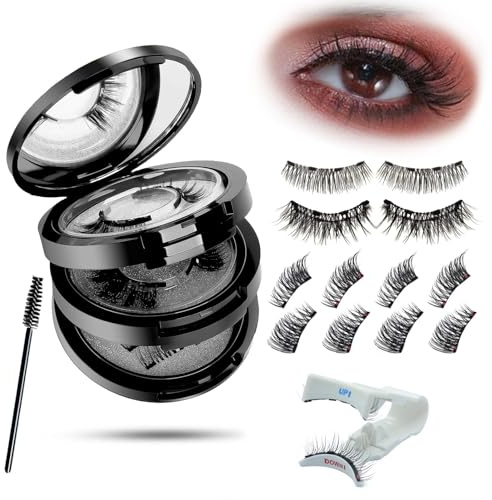 Magnetische Wimpern Set – Magnet Wimpern Natürlich Look mit Applikator, Halb- & 3/4 Vollwimpern Styles, Wiederverwendbare Magnetwimpern ohne Kleber & Eyeliner, Upgrade mit 4 Magneten
