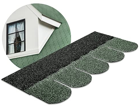 DEMMELHUBER Bitumen Dachschindeln Biberschwanz Schindeln, 21 Stück | Bitumendachschindeln wetterfest für Gartenhaus Carport Alternative zu Metall-Dachplatten Grün, Bitumenschindeln, Dachpappe