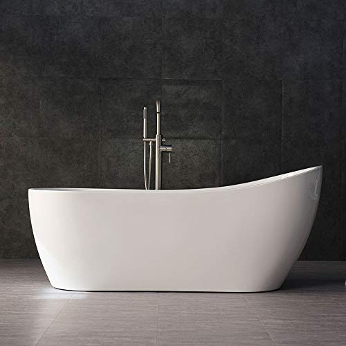 Woodbridge 67 Acrylic Freestanding Bathtub Contemporary Soaking Tub with Chrome Overflow and Drain, BTA1508-C,White