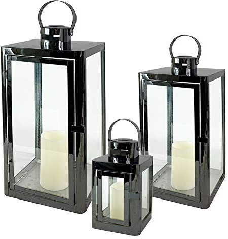 Mojawo Traumhaftes 3er Set Luxus Gartenlaterne Edelstahl Platin Optik Windlicht Laternen Set Höhe 22/32/46cm Edel Design