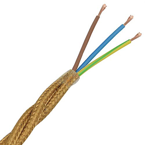 3 m Textilkabel Gold Antik verdreht 3G 3×0,75 mm² – stoffummanteltes Stromkabel H03VV-F für Leuchten & Restauration