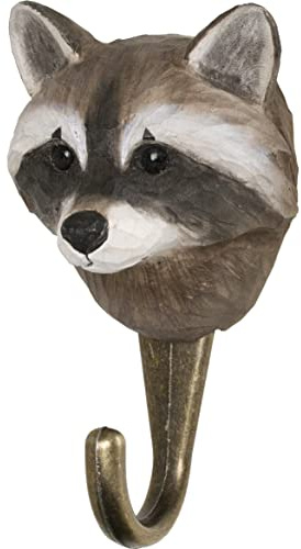 WILDLIFEGARDEN WG4544 Haken Waschbär - Handgeschnitzter Tierhaken aus Holz und Metall - Sammlung Amerikanischer Tiere
