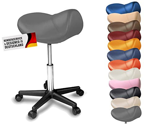 Promafit Sattelhocker Sattelstuhl höhenverstellbar - Rollhocker Drehhocker Arbeitshocker Bürostuhl mit Sattelsitz Praxishocker Hocker ergonomisch in vielen Farben Rückenschonend (Grau)