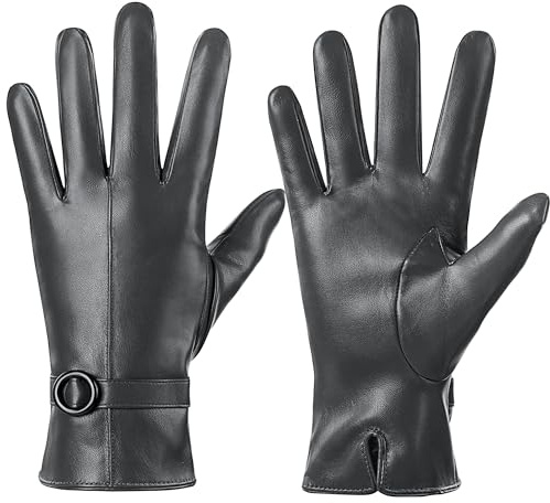 Damen Winter Lederhandschuhe Touchscreen Texting Warm Fahren Lammfell Handschuhe (Grau, L)