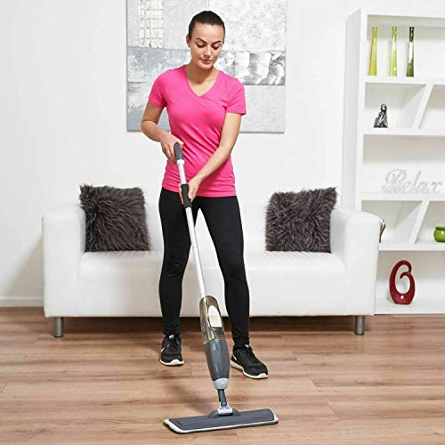 Floor handheld Spray Mop Water Spraying Cleaner Flat Mop with Reusable Microfiber Pad Multi Mops with Refillable Bottle for Marble, Hardwood, Tile, Laminate, Ceramic Floors (Grey)