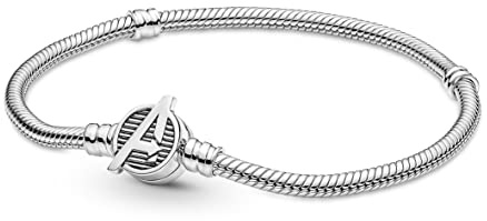PANDORA Bracciale in maglia snake in argento Sterling con chiusura con logo Marvel The Avengers, 16