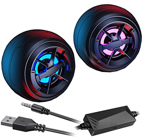 Bolwins O37DS PC Lautsprecher 6W USB mit RGB Beleuchtung, Mini 2.0 Stereo Desktop Lautsprecher mit 3,5mm AUX für Computer, Laptop, Smartphone, Tablet, tragbar mit langem Kabel