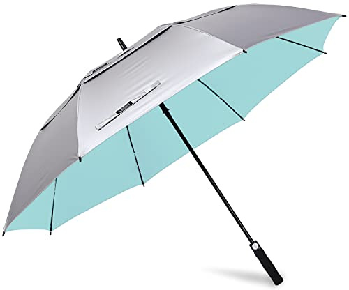 G4Free 54 Inch UV Protection Golf Umbrella Auto Open Vented Double Canopy Oversize Extra Large Windproof Sun Rain Umbrellas (Silver/Lake Blue)