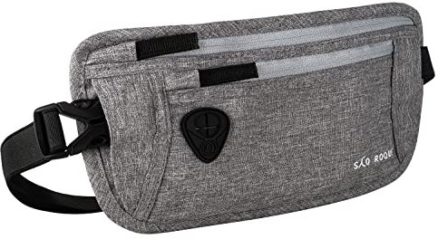 SAO ROQUE ® Bauchtasche Damen Herren (S) Gürteltasche Reise Zubehör, RFID Blocker, Hüfttasche stylisch, Geldgürtel Money Belt flach (Silber-Grau meliert)