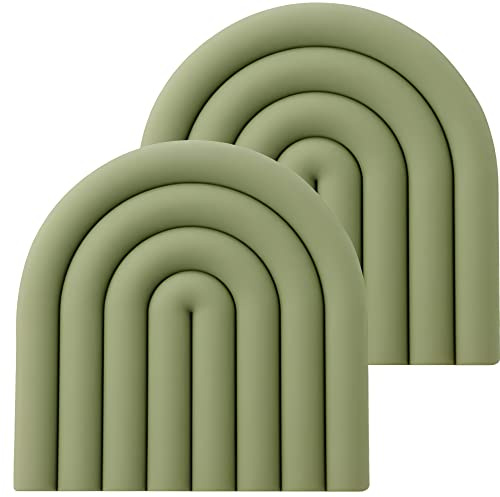 monomono Aesthetic & Colorful Silicone Trivets for Hot Pots and Pans, Pot Holders, Modern Heat Resistant Mats for Countertop, Hot Pads, Multi-Purpose Trivet Mat, Spoon Rest, Set of 2 (Muted Green)